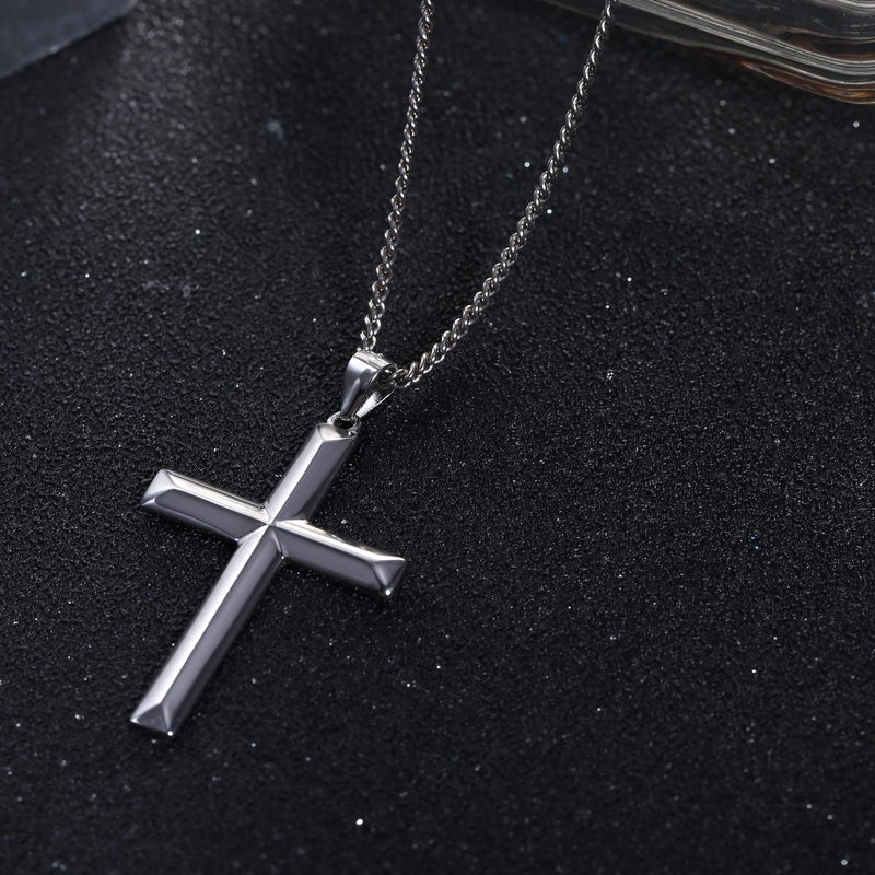 MILACOLATO Solid S925 Sterling Silver Cross Necklace for Men Women | 2mm Durable Sterling Silver Cuban Link Curb Chain Cross Pendant Necklace | Crucifix Cross Pendant Necklace Jewelry 24 Inches - Image 3